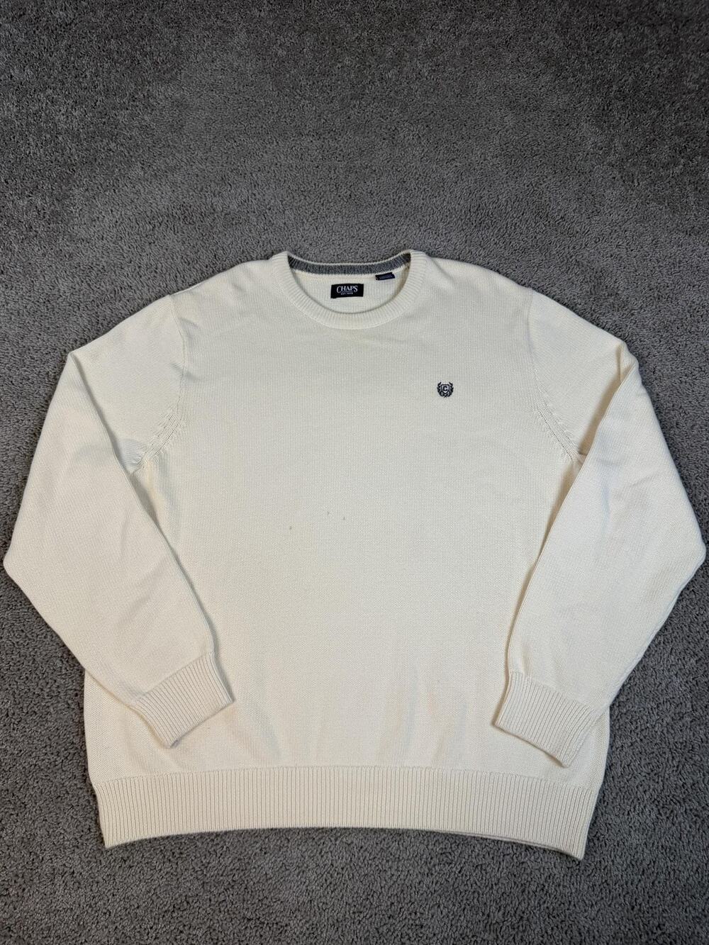 Chaps Sweater Mens 2XL Cream White Crew Neck Cotton Blend Tight-Knit Pullover
